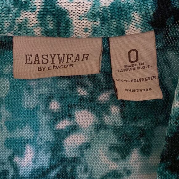 Chico’s Easy Wear Cardigan Sweater, Teal Print, Size 0. - Picture 2 of 5